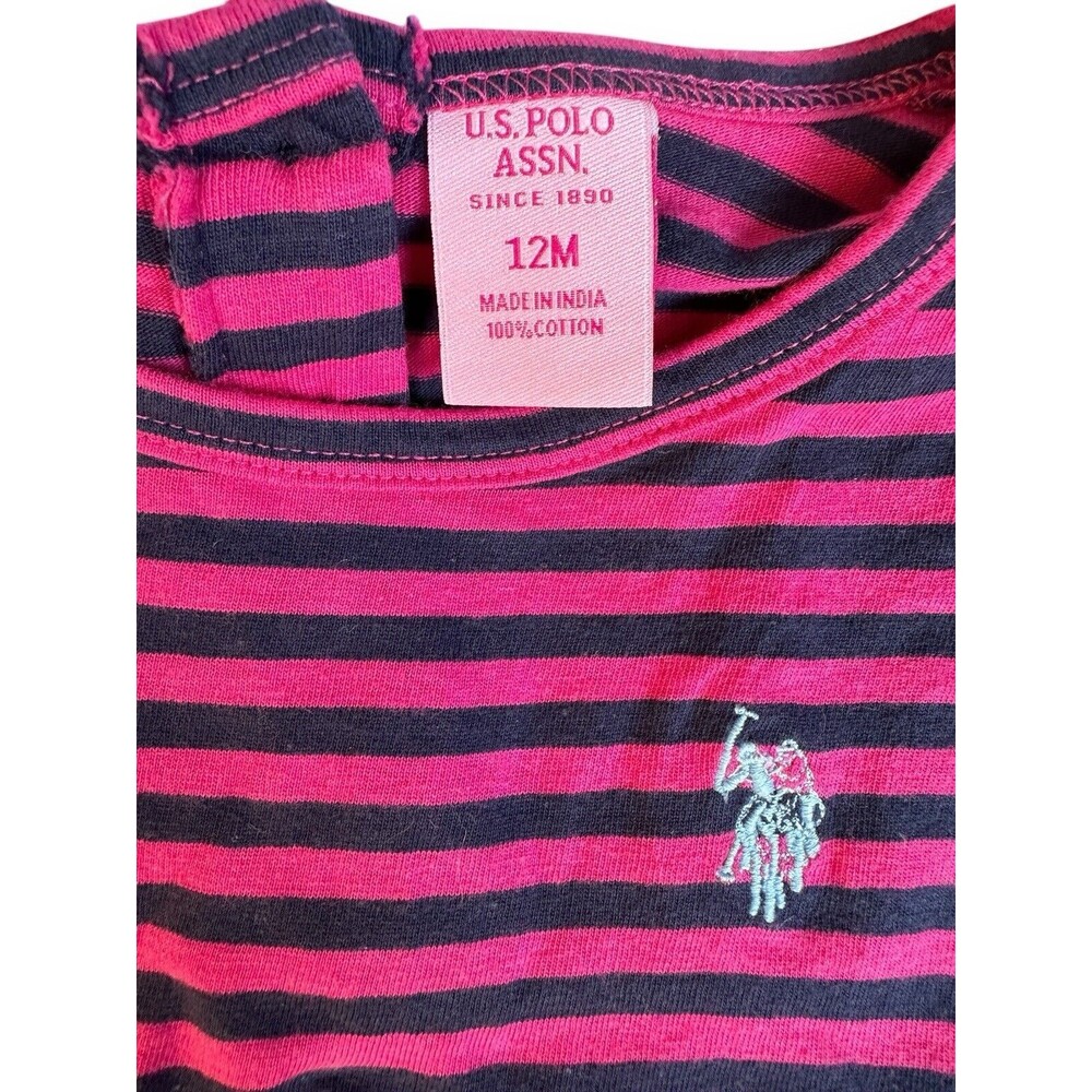 US POLO ASSN. SZ 12 Mo Pink/Navy Blue Striped Dress With Diaper Cover. NWT - Picture 3 of 8